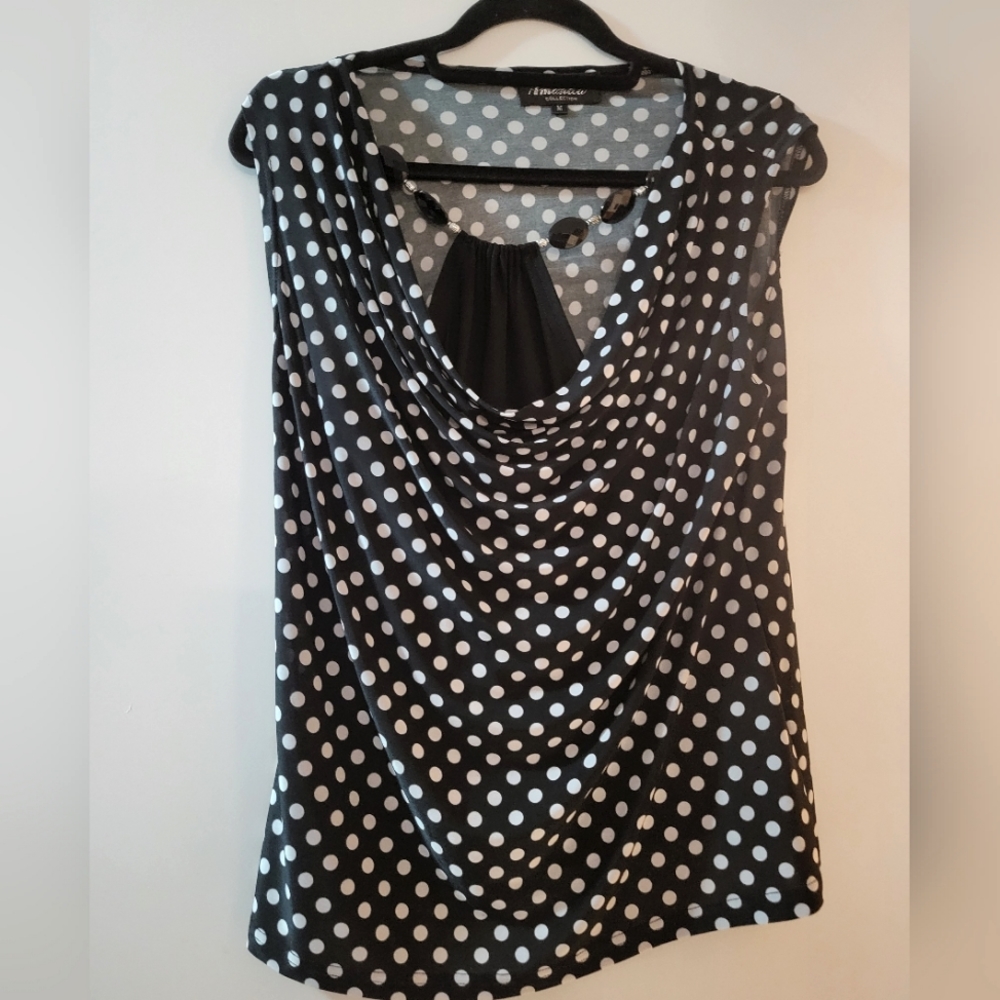 Amanda black & white polka dot overlay top size medium